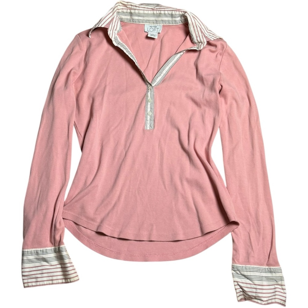 Ann Taylor Loft Pinstripe Pink Office Sleeved Top Size